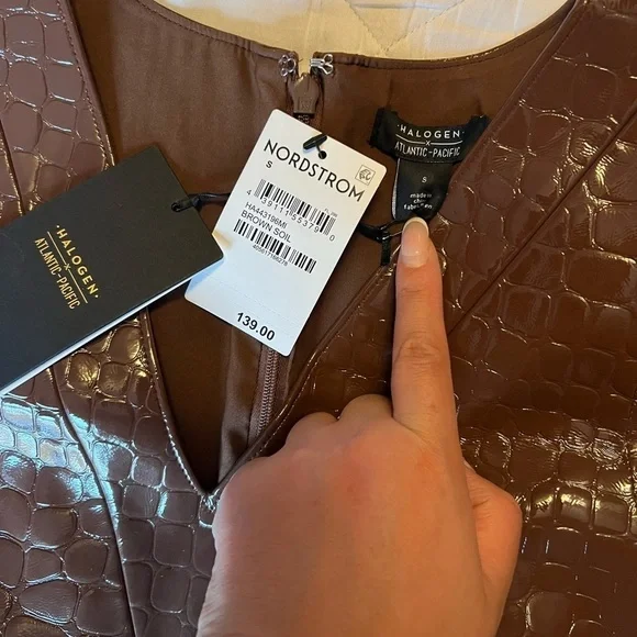 Halogen x Atlantic-Pacific Mini Dress Pockets Crocodile Print Small New Lining - Picture 4 of 7